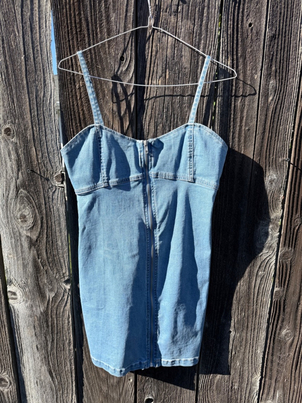 Light Blue Denim Zip-Front Mini Dress